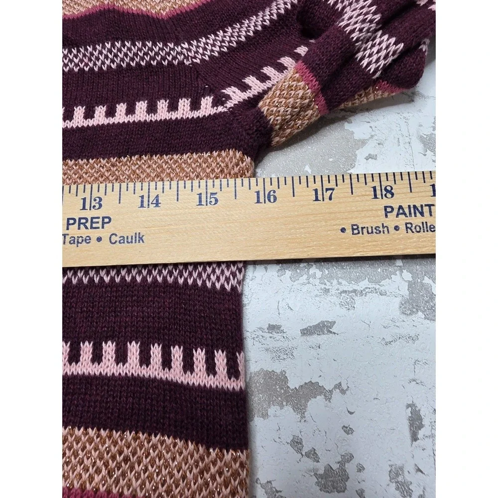 LOFT Scalloped Metallic Sweater Women's XS Burgundy Gold Striped